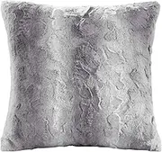 Madison Park Zuri Faux Fur Ombre Stripe Ultra Soft Luxury Decorative Throw Pillows for Couch Bed with Insert, 20x20, Grey