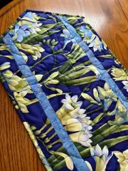 Handcrafted-Quilted Table Runner- Spring is Coming-Floral Fantasy in Blue NEW