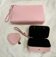 Pandora set of 3 - Pink Travel Jewelry Case, Make Up Bag and Wallet/Coin Purse