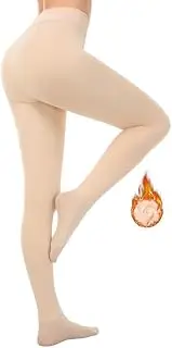 [Cavotor] Fleece Lined Tights for Women Thermal Tights Thick Warm High Waist Tummy Control Opaque Pantyhose (200g Fleece Footed-Beige,M)