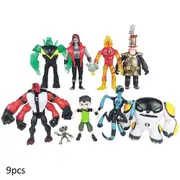 9Pcs Ben 10 Figures Ben Tennyson Four Arms Grey Matter Heatblast Toys Set Desktop Ornaments Gifts