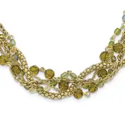 Fashion 1928 Jewelry Brass-Tone Five Strand Faceted Green Acrylic Beads Adjustable 16 Inch Twisted Necklace With 3 Extension