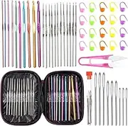 Swpeet 53Pcs 22 Sizes 11 Colors Aluminum Crochet Hooks Set, Crochet Needles Set, Ergonomic Knitting Needles, Including Crochet Hooks, Yarn Needles, Stitch Markers, Crochet Hook Case, Scissors