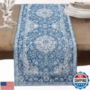 Boho Table Runner Blue Bohemian Style Vintage Rustic Retro Table Linen Farmho