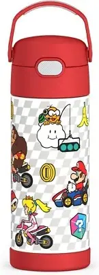 Thermos FUNtainer Stainless Steel 14oz/410mL Straw Bottle, Mario