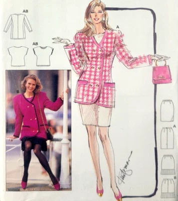 Vtg Uncut Burda 4696 Sewing Pattern Top Lined Jacket Blazer Pleated Skirt 10-20