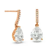 Pear-Shaped Lab-Created White Sapphire and 0.07 CT. T.W. Diamond Drop Earrings in 10K Rose Gold