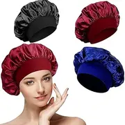 [Aufondof] 3PCS Satin Bonnet, Silk Bonnet Hair Bonnet for Sleeping Satin Cap Extra Large Reversible for Women Curly Natural Hair Blush Silk Hair Wrap, Soft and Comfortable Silk Sleep Cap