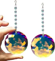 2PCS 75Mm/3 Inch Hanging Crystals Circular Prisms for Window Suncatchers, for Ho