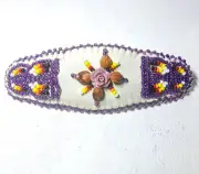 Native American Beaded Hair Barrette Purple Multicolor Juniper Berry Handmade