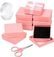 Glarks 12pcs Pink 9 x 9 x 3CM Jewelry Gift Boxes with Pink Scissors and 1.5 x 225CM White Polyester Ribbon Set, Diamond Pattern Necklace Earring Bracelet Boxes Gift Case Ideal