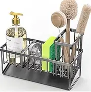 DACUAN Sponge Holder for Kitchen Caddy Sink Organizer, Multifunctional Rustproof Dish Soap Sponge Caddy for Kitchen Sink with Detachable Brush Holder & 45-Degree Sloped Drip Tray, Removable Divider
