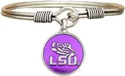 Sports Accessory Store LSU Tigers Translucent Purple Enamel Disc Wire Bracelet Jewelry, 7.5 inches, Silver