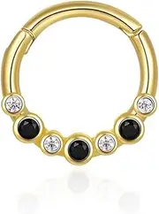 [Generic] Gold Septum Jewelry, Nose Rings 925 Sterling Silver Geometric Black Zircon 1Pcs Jewelry Sets for Women