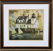 Charles Wysocki "Rockland Breakwater Light" New CUSTOM FRAMED Art Americana