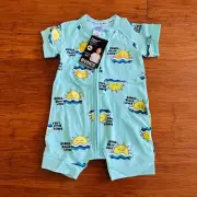 Bonds Baby Beach Lover Sea Beach Sunrise Blue Zip Wondersuit Romper Size 0