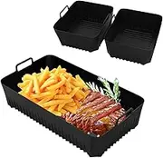 Ruaizel 3Pcs Silicone Air Fryer Liners, Airfryer Liner Square, Reusable Air Fryer Tray for AF500, 10.4L and 5.2L, Non-Stick Oil-Proof Airfryer Accessories, Easy to Clean (Black)