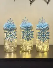 Christmas Decoration | Holiday Centerpieces | Mason Jar Decor | Blue Snowflake