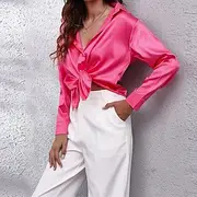 Women's Shirt Silk Shirt Plain Daily Stylish Basic Long Sleeve Shirt Collar Regular Tops Work Daily Holiday Buttons Black White Red Green Spring Fall