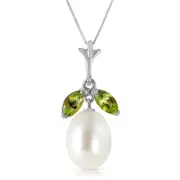 4.5 CTW 14K Solid White gold fine Here Is Hope Peridot pearl Necklace 18"
