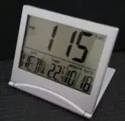 Best travel clock! New slim compact folds day date temperature display with box