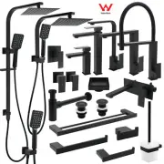 Matt Black Square Basin Mixer Kitchen Sink Tap Spout Shower Head Towel Rack Hook