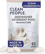 Clean People All Natural Dishwasher Pods - Plant-Based Dishwasher Detergent Pods - Cuts Grease & Rinses Sparkling Clean - Residue-Free - Zero Plastic, Fragrance Free Dishwashing Pods - Unscented, 60 Pack