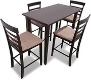 Brown Wooden Bar Table and 4 Bar Chairs Set,Rustic Brown Bar Table and 4 Counter Height Bar Stools for Kitchen and Dining Room Furniture Sets