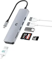 SUTOUG 6-in-1 USB C Hub Docking Station with 4K HDMI Adapter, USB 3.0/2.0 Ports, SD/TF Card Reader, Dual Monitor Type C Multiport Adapter Docking Station for MacBook Pro Air, iPad Pro, Surface Pro