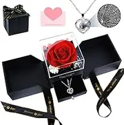 Ninonly Preserved Real Rose, Eternal Red Rose Flower Gifts with I Love You Necklace 100 Languages Gift Set for Mom Wife, Women Gifts for Christmas Valentines Day Anniversary Birthday