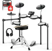 Donner DED-70 NEW Electric Drum Set, Electronic Drum Kit for Beginner with 150 Sounds, 4 Quiet Mesh Pads, 9" Cymbals, USB MIDI, Type-C Charging, 2 Pedal, Throne, Headphones, Sticks, Melodics Lessons