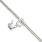 7.5 Inch Sterling Silver Polished Cz Cat Charm Bracelet