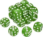uxcell 20Pcs 6 Sided Colored Standard Dice, Acrylic D6 Mini Polyhedral Pearl Pattern Game Dice Set for Table Games or Math Learning, Green/White Point