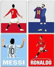 MES Inspirational Football Star Wall Art, World Cup Posters, Soccer Superstar Canvas Posters, Motivational Football Sports Art Prints for Office Living Room Home Decor, Set of 4 (8"x10" Unframed)