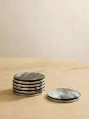 [Brunello Cucinelli] Brunello Cucinelli - Set Of Six Horn And Silver-tone Coasters - Black - One size One size Black
