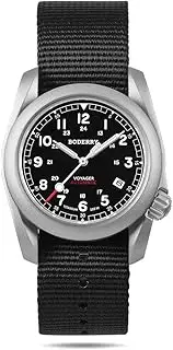 [BODERRY] Men's Watch Titanium Automatic Field Watch 40mm Military Watch Day Date Function 100M Waterproof with Nylon Strap Japanese Mechanical Movement & Screw Down Crown—Voyager…