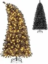 Costway Black Artificial Christmas Tree, 1.85M, 1050 Branches, 260 Warm White LEDs, Metal Stand