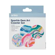 4 Pack Sparkle Gem Art Coaster Set - Marble