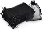 Bezall 50Pcs Organza Bags 5x7 Inch, Black Halloween Treat Bags with Drawstrings, Mesh Jewelry Gift Bags Funeral Favor Halloween Party Candy Pouches