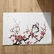EHOMERY Welcome Mats for Front Door Large Doormat Indoor Chinese Style Ink Flower Under Outdoor Long 40x60cm, Black And Red Non-Slip Plush Cotton Decor Doormat