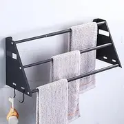 Isyunen Telescopic Bathroom Towel Rack,Towel Storage Rack for Bathroom,Towel Bar Wall Mounted Towel Holder with Hooks,Bath Towel Bars Towel Rail Wall Mounted,Black 22 * 18*(38~75) cm