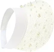 [DEARMAMY] Pearl Visor Hat for Women Black Summer Sunscreen Cap Durable Outdoor Sunshade with Elegant Decoration for Hiking Camping and Daily Wear