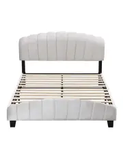 [IHOMDEC] Queen Size Shell-Style Bed Frame Base in Beige