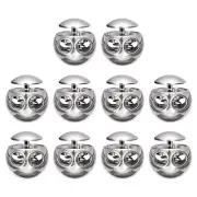 10Pcs Alloy Spring Cord Lock Ends Toggle for Shoelaces Bright Silver 17.6x19.6mm