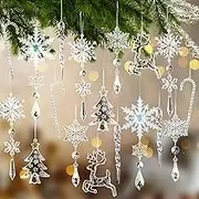 Geegoods 18pcs Christmas Ornaments Snowflakes Decorations - Hanging Acrylic Crystal Christmas Decorations Icicle Drop Crystal Decorations for Christmas Tree Winter Wonderland New Year Party Supplies