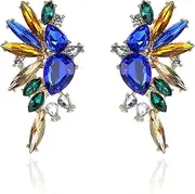 [Kakonia] 6 Colors Clip on Earrings No Piercing Earrings Statement Earrings Crystal Rhinestone Vintage Fancy Drop Dangle Earrings Colorful Fake Earrings Jewelry Ear Cuff for Women