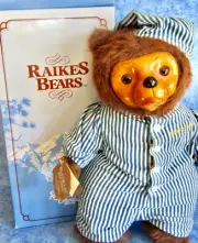 Raikes Bear - "Benjamin" - Brown Bear in Striped Nightshirt & Hat - IOB