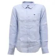 8719T camicia bimbo ARMANI JUNIOR lino azzurro shirt linen