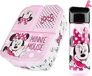 Disney Minnie Mouse Kids Lunch Box with Compartments and Water Bottle for School and Trips (Pink)