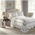 CHIC XXX-L WHITE GREEN BLUE YELLOW ROMANTIC OVERSIZE VINTAGE BEDSPREAD QUILT